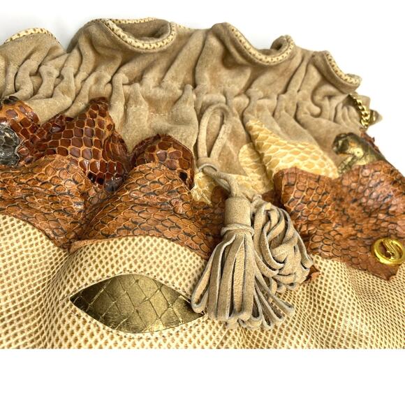 Carlo Fiori Tan suede Leather Patchwork Snakeskin Handbag‎ Italy Vtg
Chain Strap - Picture 2 of 9